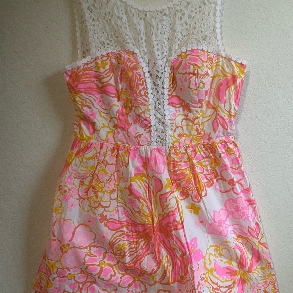 Lilly Pulitzer Reagan Happiness Pink Tropical Babydoll Fit Flare Dress Pockets 8 - Picture 5 of 15